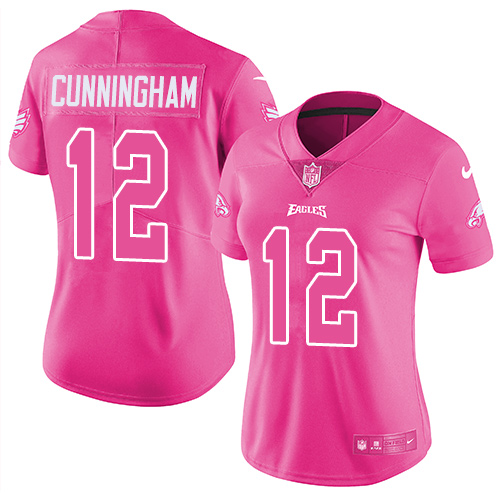 Nike Eagles #12 Randall Cunningham Pink Women's Stitched NFL Limited Rush Fashion Jersey - Click Image to Close